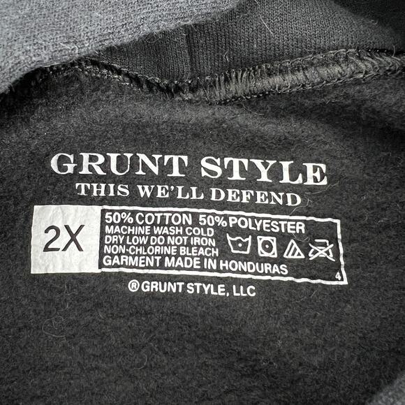 Grunt Style Mens Black This We'll Defend Skull Graphic Hoodie Size 2X - Picture 7 of 8